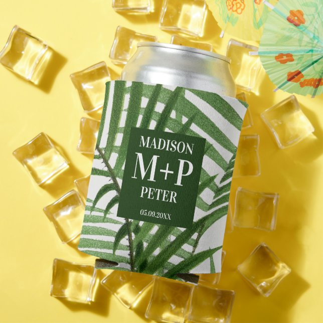 Tropical Palm Tree Mit Monogramm Wedding Album Dosenkühler (In Situ Sommer)