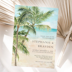 Tropical Palm Tree Modern Beach Wedding Einladung