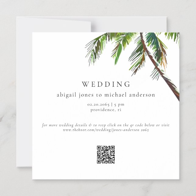 Tropical Palm Tree Modern Beach Wedding Magneteinladung (Vorderseite)