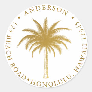 Tropical Palm Tree Moderne Gold Rücksendeadresse Runder Aufkleber