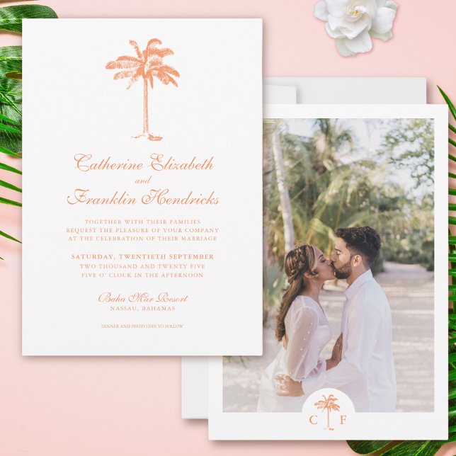 Tropical Palm Tree Monogram Foto Wedding Einladung (Von Creator hochgeladen)