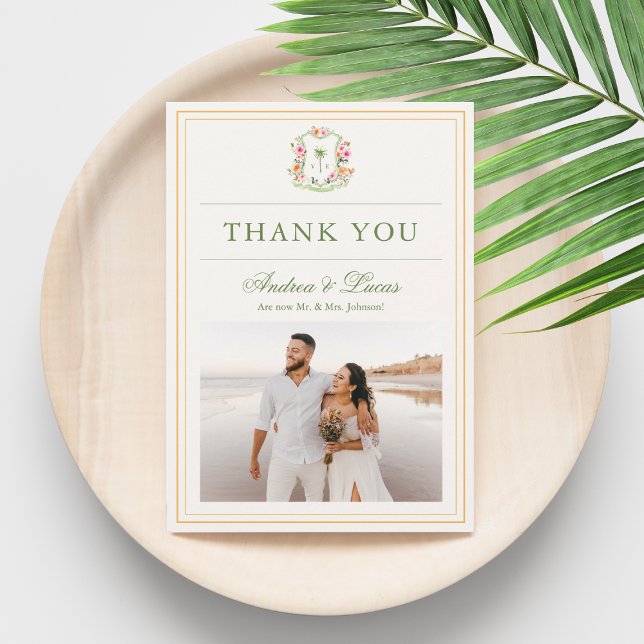 Tropical Palm Tree Monogram Wedding Danke Card (Von Creator hochgeladen)
