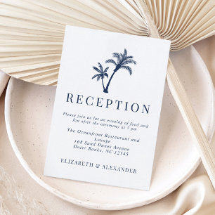 Tropical Palm Tree Navy Blue Wedding Empfang Begleitkarte
