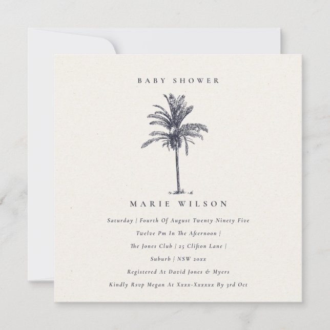 Tropical Palm Tree Navy Kraft Baby Dusche einladen Dankeskarte (Vorderseite)