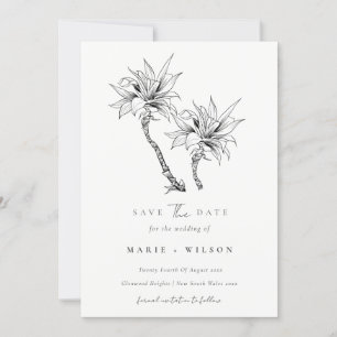 Tropical Palm Tree Navy Kraft Save the Date Dankeskarte