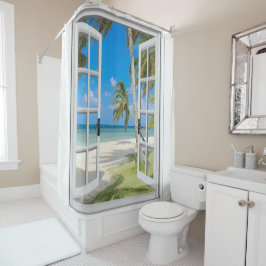 Tropical Palm Tree Ocean Beach Duschvorhang