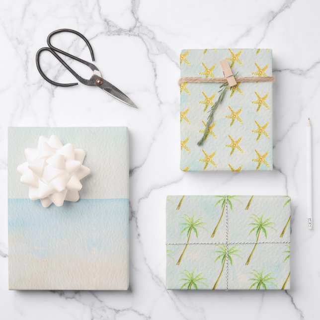 Tropical Palm Tree Ocean Beach   Geschenkpapier Set (Vorderseite)