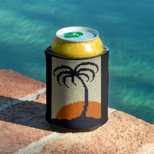 Tropical Palm Tree Orange Sunrise Crochet Dosenkühler