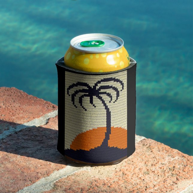 Tropical Palm Tree Orange Sunrise Crochet Dosenkühler (In Situ Pool)