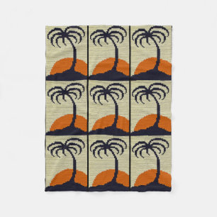 Tropical Palm Tree Orange Sunset Crochet Print on Fleecedecke