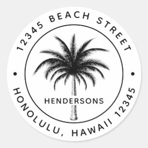 Tropical Palm Tree Round Rücksendeadresse Runder Aufkleber