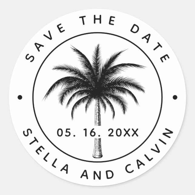 Tropical Palm Tree Save the Date Runder Aufkleber (Vorderseite)