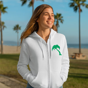 Tropical Palm Tree Silhouette Green Island Beach Hoodie