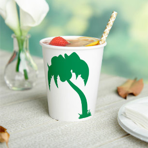 Tropical Palm Tree Silhouette Green Island Beach Pappbecher
