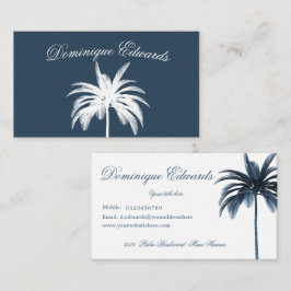 Tropical Palm Tree Stilvoll Blau Weiß Beruflich Visitenkarte