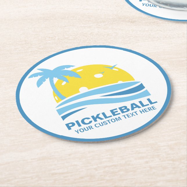 Tropical Palm Tree Sun Custom Pickleball Runder Pappuntersetzer (Angewinkelt)