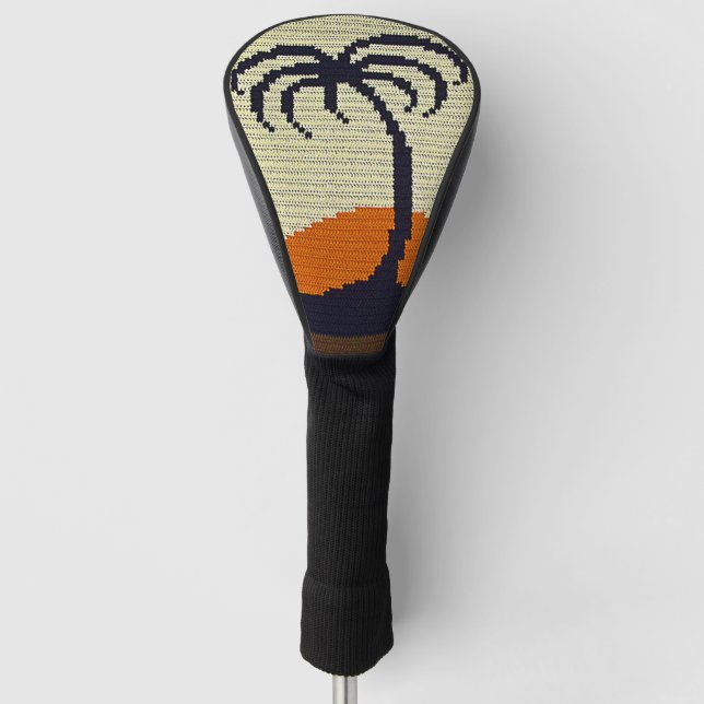 Tropical Palm Tree Sunrise Designer Crochet Print Golf Headcover (Vorderseite)