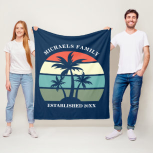 Tropical Palm Tree Sunset Custom Blue Beach House Fleecedecke