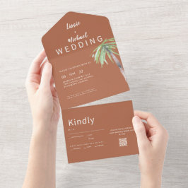 Tropical Palm Tree Terracotta QR Code Wedding All In One Einladung