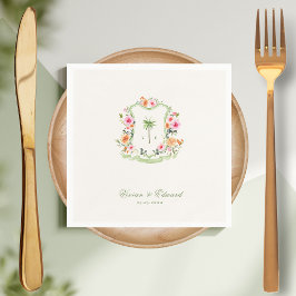 Tropical Palm Tree Wappen Monogram Summer Wedding Serviette