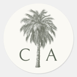 Tropical Palm Tree Wedding Initials Monogram Runder Aufkleber