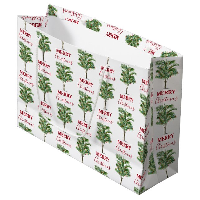 Tropical Palm Tree Weihnachtsbaum Urlaub Große Geschenktüte (Vorderseite Schrägansicht)