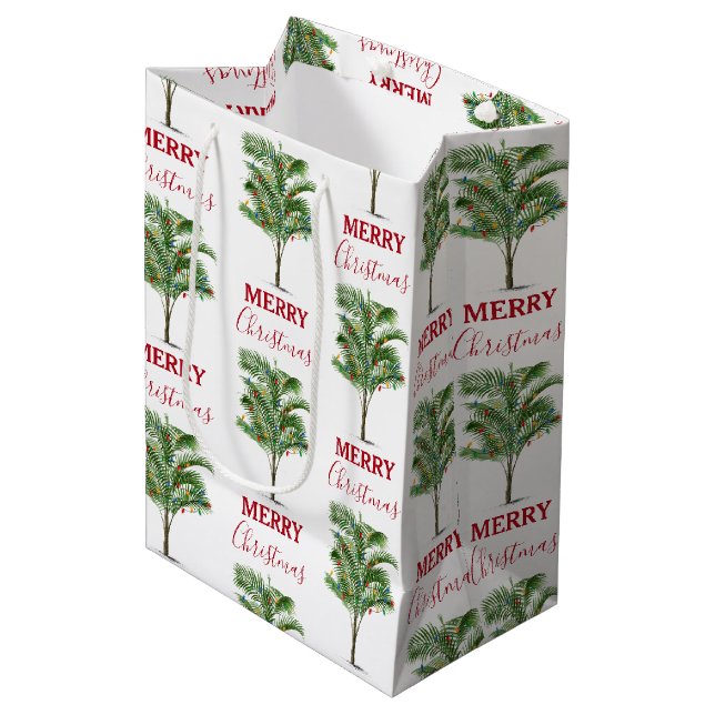 Tropical Palm Tree Weihnachtsbaum Urlaub Mittlere Geschenktüte (Vorderseite Schrägansicht)