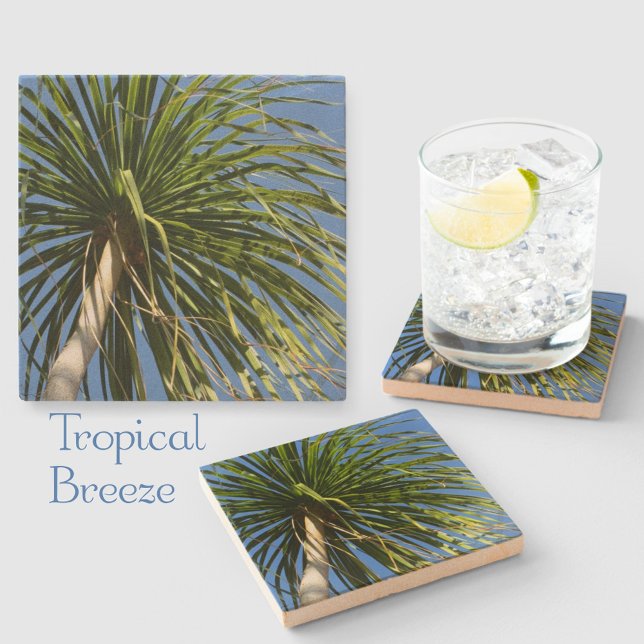 Tropical Palm Tree Windblown Natural Steinuntersetzer (Von Creator hochgeladen)