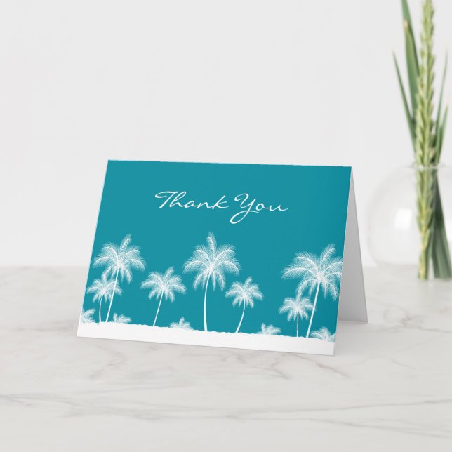 Tropical Palm Trees Aquamarin Blue Vielen Dank Dankeskarte (Vorderseite)