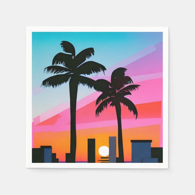 Tropical Palm Trees at Sunset - 80er Art Serviette (Vorderseite)