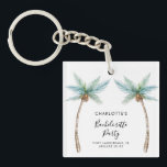 Tropical Palm Trees Bachelorette Party Favor Schlüsselanhänger<br><div class="desc">Elevate your bachelorette weekend vibes with our custom palm tree button! Picture this: lush, tropical palm fronds swaying gently, printed on this button, ready to add a touch of paradise to your celebration. Personalize them with the bride-to-be's name, your dreamy destination, and the unforgettable date, making each button a cherished...</div>