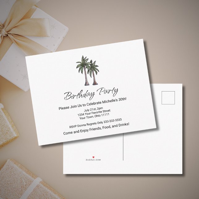Tropical Palm Trees Beach 30th Birthday Party Einladungspostkarte (Von Creator hochgeladen)