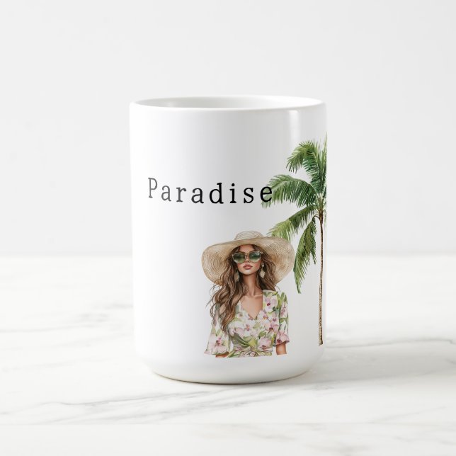 Tropical Palm Trees Beach Girl Kaffeetasse (Mittel)