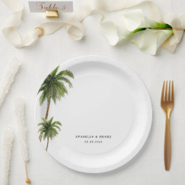 Tropical Palm Trees Beach Hochzeit in Urlaubsort Pappteller