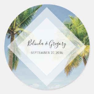 Tropical Palm Trees Beach Hochzeit Runder Aufkleber
