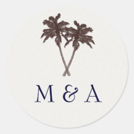 Tropical Palm Trees Beach Hochzeitsgeschoss Runder Aufkleber