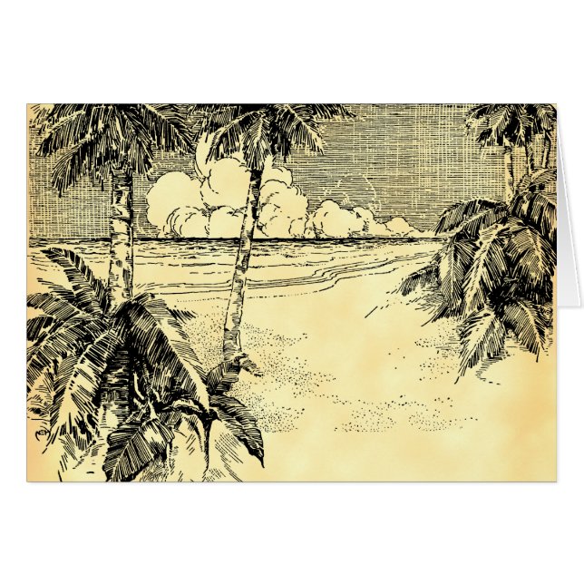 Tropical Palm Trees Beach Vintag Art Card (Vorderseite (Horizontal))