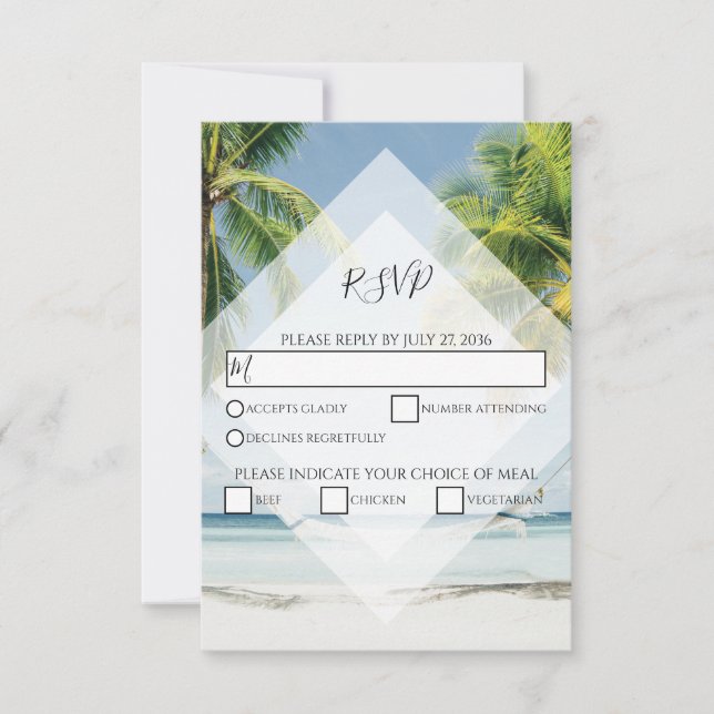 Tropical Palm Trees Beach Wedding RSVP Cards (Vorderseite)