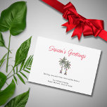 Tropical Palm Trees Beach Weihnachtsvorstellung Feiertagskarte<br><div class="desc">Tropische Weihnachtskarte,  mit einer Palmenbildermalerei und Schriftzypografie. Mit anpassbarer Schrift fügen Sie Ihre eigenen Informationen hinzu. Eine fröhliche Art und Weise senden Sie Urlaubswünsche an Freunde und Familie aus dem Strand.</div>