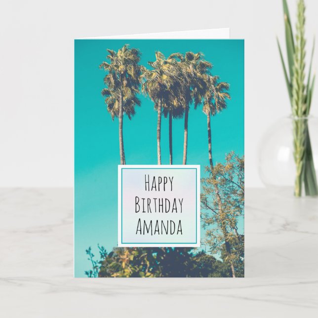 Tropical Palm Trees California Retro Geburtstag Karte (Vorderseite)