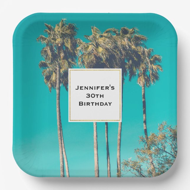 Tropical Palm Trees California Retro Geburtstag Pappteller (Vorderseite)