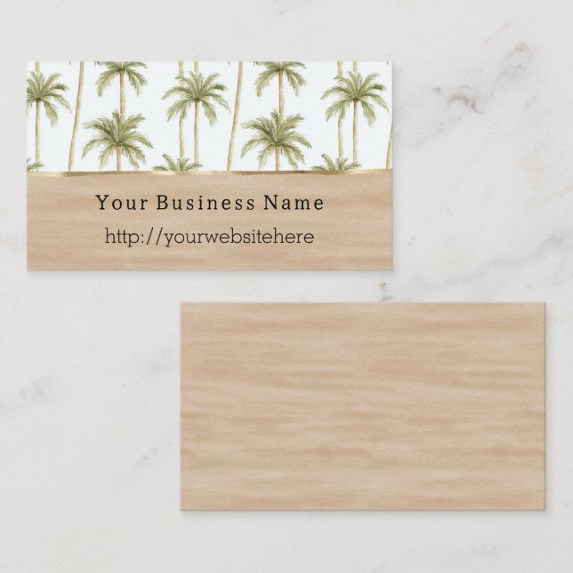 Tropical Palm Trees Cream Business name website Visitenkarte (Vorne/Hinten)