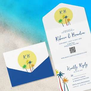 Tropical Palm Trees Destination Beach Wedding All In One Einladung