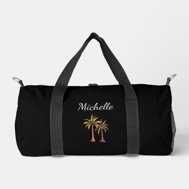 Tropical Palm Trees Elegantes Script Klassisch Sch Duffle Bag (Vorderseite)