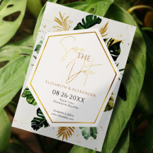 Tropical Palm Trees Gilded Script Save the Date