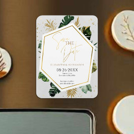 Tropical Palm Trees Gilded Script Save the Date Magnet