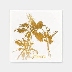 Tropical Palm Trees Imitats Gold Script Name Serviette