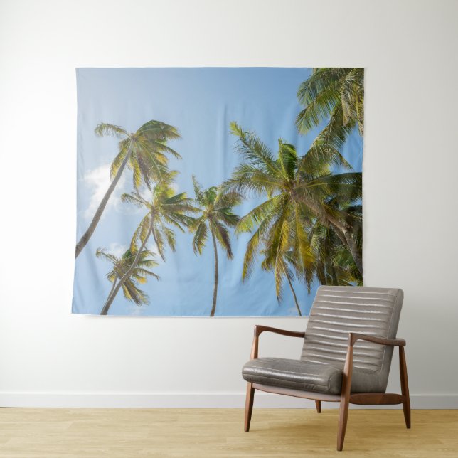 Tropical Palm Trees Low Angle View Beach House Wandteppich (Beispiel (Horizontal))