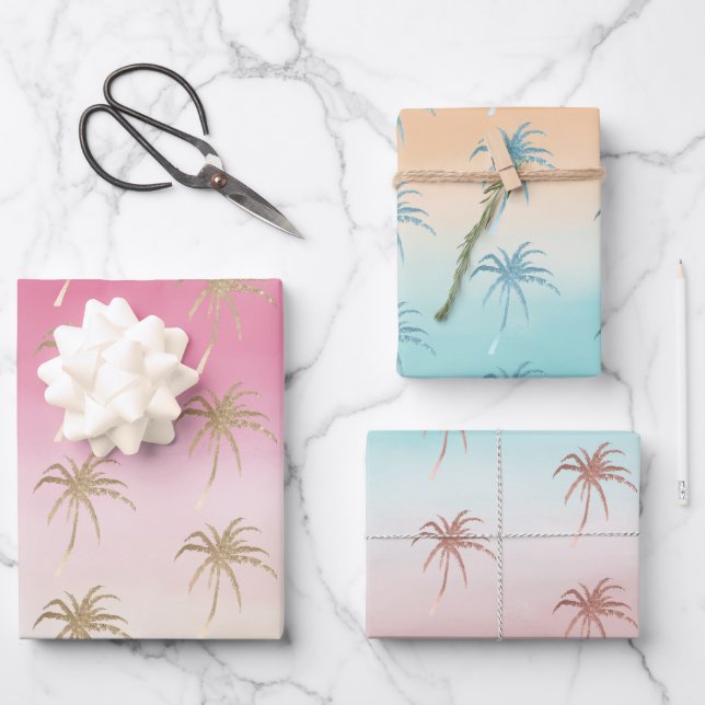 Tropical Palm Trees Ombre Geschenkpapier Set (Vorderseite)