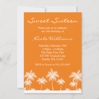 Tropical Palm Trees Orange Sweet 16 Einladung